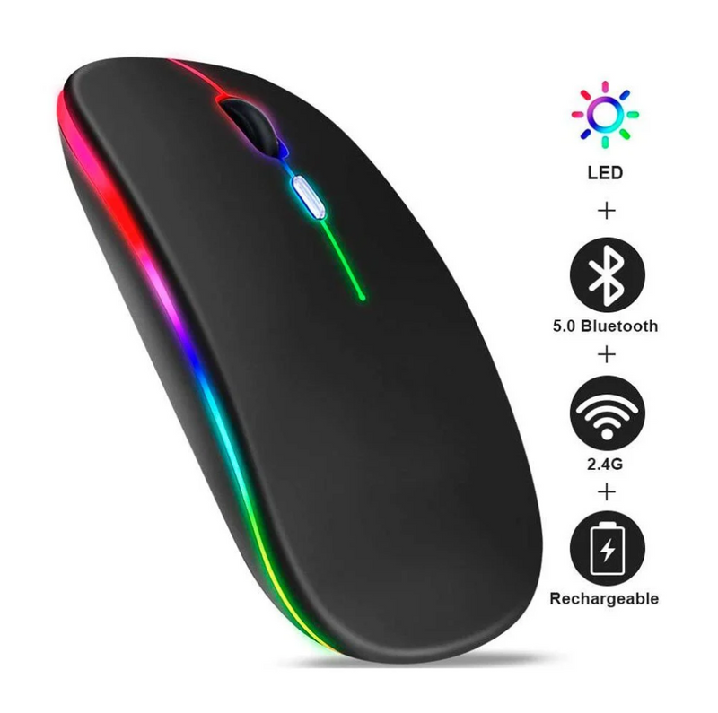 Mouse Wireless Recarregável Led Rgb 2.4 Ghz Sem Fio